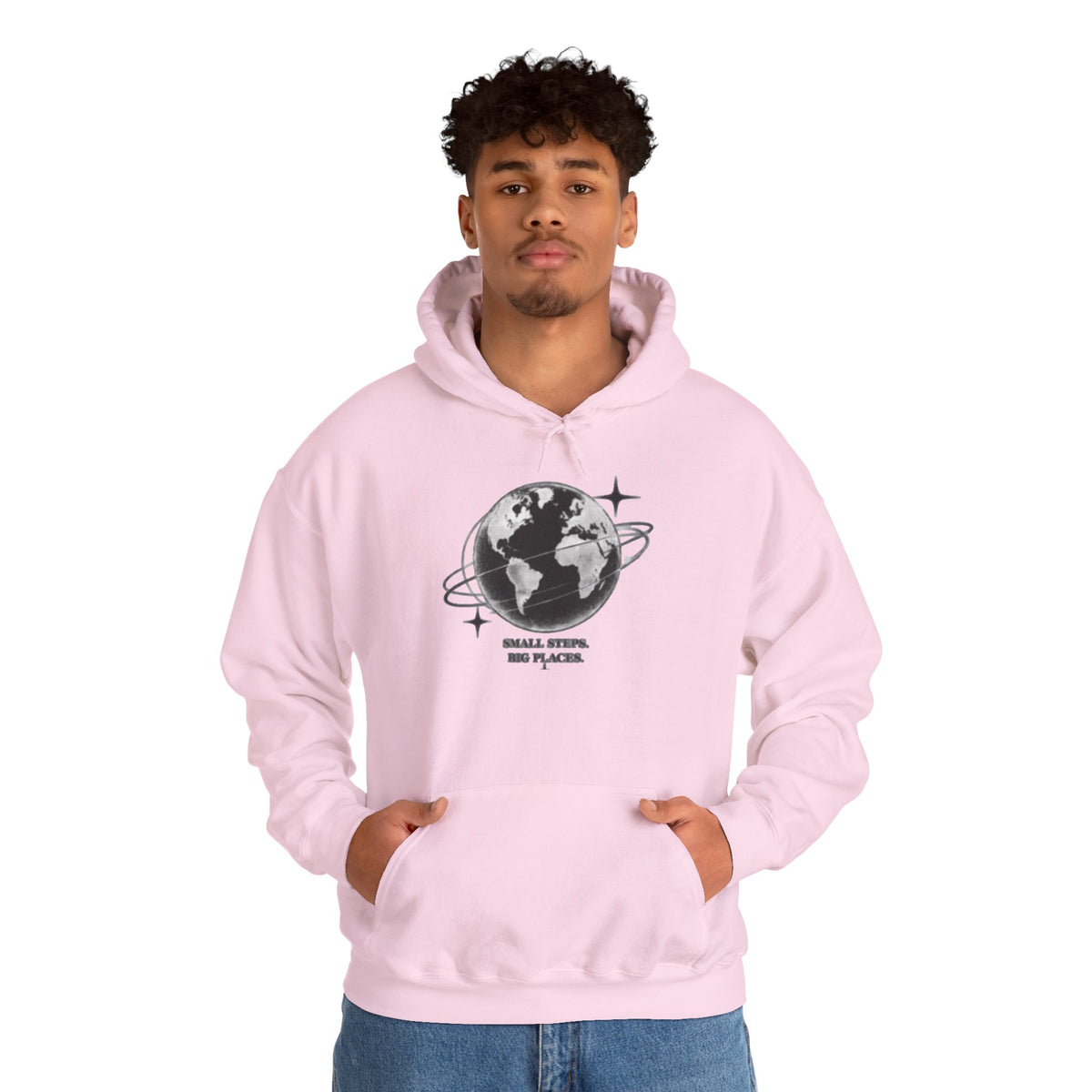 Hoodie — Earth Illustration "Small Steps, Big Places" Eco Travel Sweatshirt