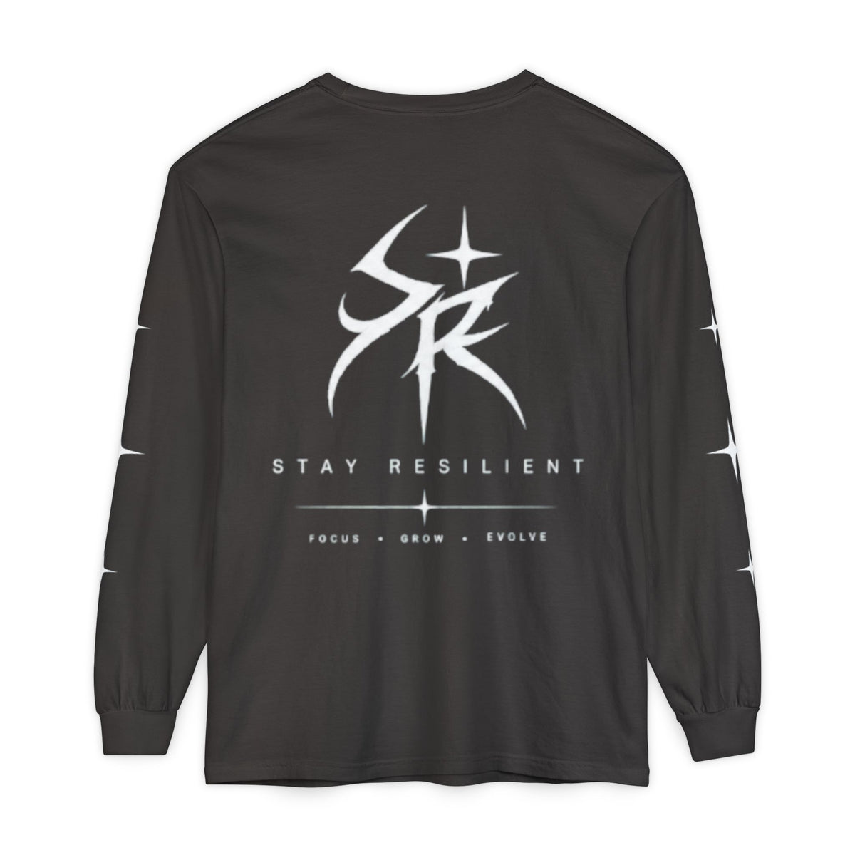 SR -- Unisex Garment-dyed Long Sleeve T-Shirt With Minimal Stars On Sleeves