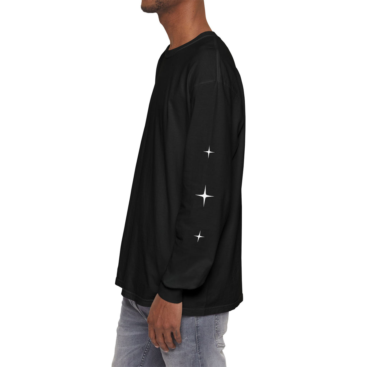 SR -- Unisex Garment-dyed Long Sleeve T-Shirt With Minimal Stars On Sleeves