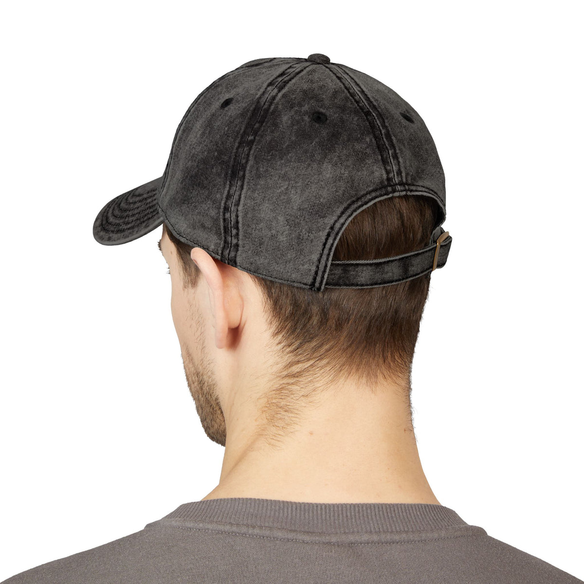 Washed Black Embroidered Vintage Cap — Distressed 'SR' Logo Hat