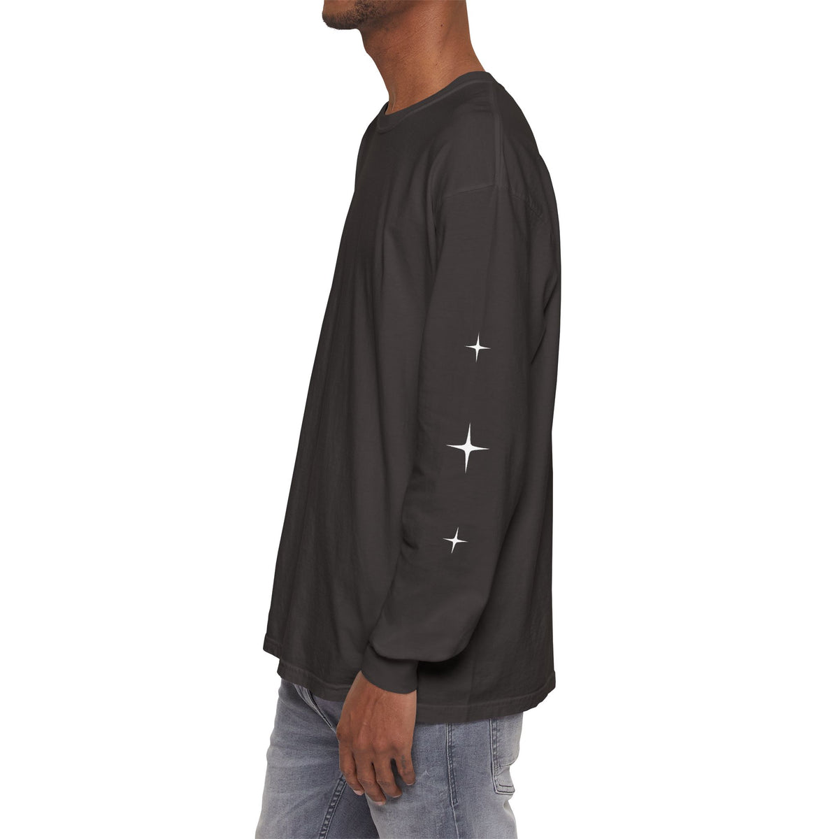 SR -- Unisex Garment-dyed Long Sleeve T-Shirt With Minimal Stars On Sleeves