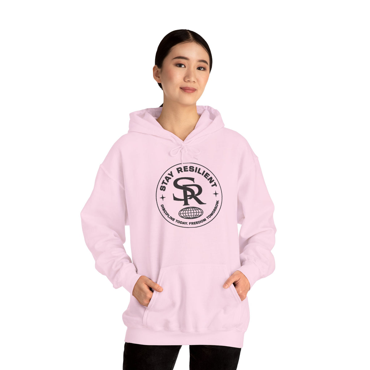 Motivational Hoodie, Minimal Circular Logo Pullover — Stay Resilient Hoodie
