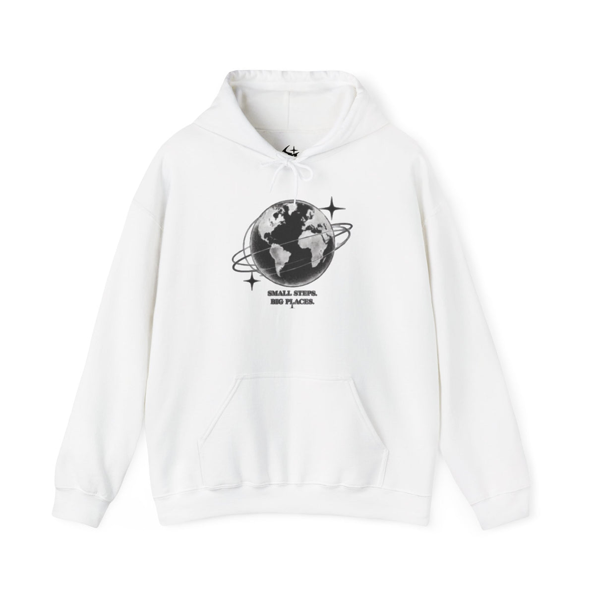 Hoodie — Earth Illustration "Small Steps, Big Places" Eco Travel Sweatshirt