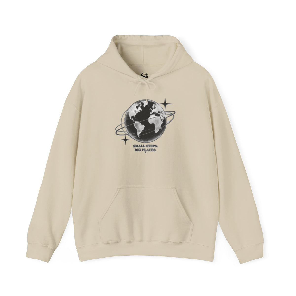 Hoodie — Earth Illustration "Small Steps, Big Places" Eco Travel Sweatshirt