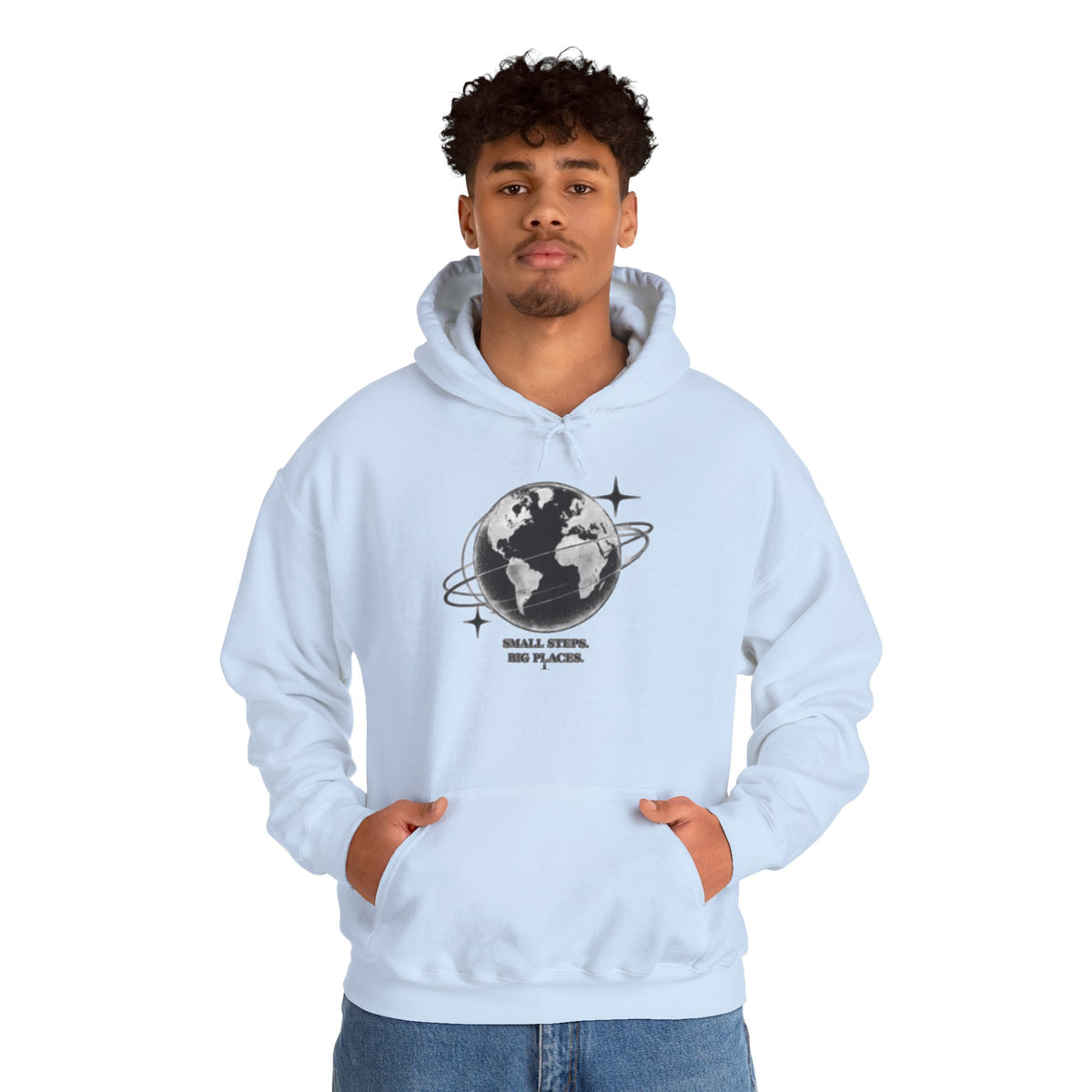 Hoodie — Earth Illustration "Small Steps, Big Places" Eco Travel Sweatshirt