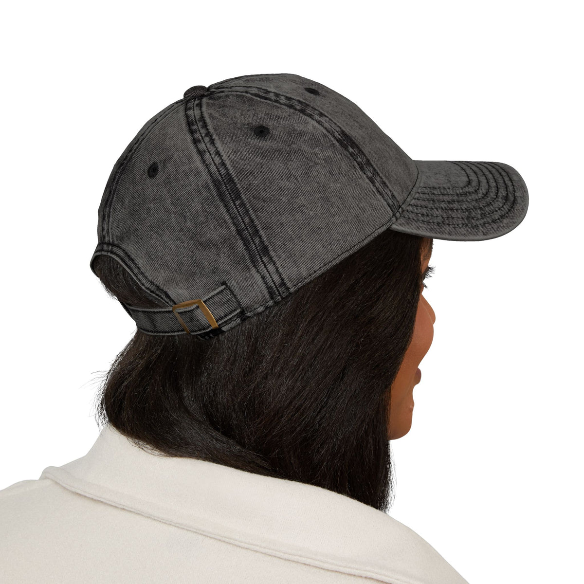 Washed Black Embroidered Vintage Cap — Distressed 'SR' Logo Hat