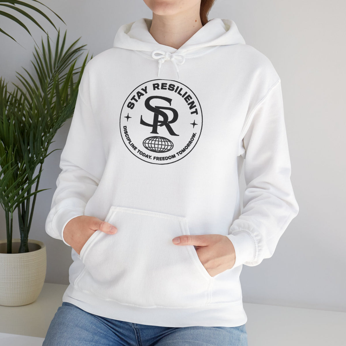 Motivational Hoodie, Minimal Circular Logo Pullover — Stay Resilient Hoodie