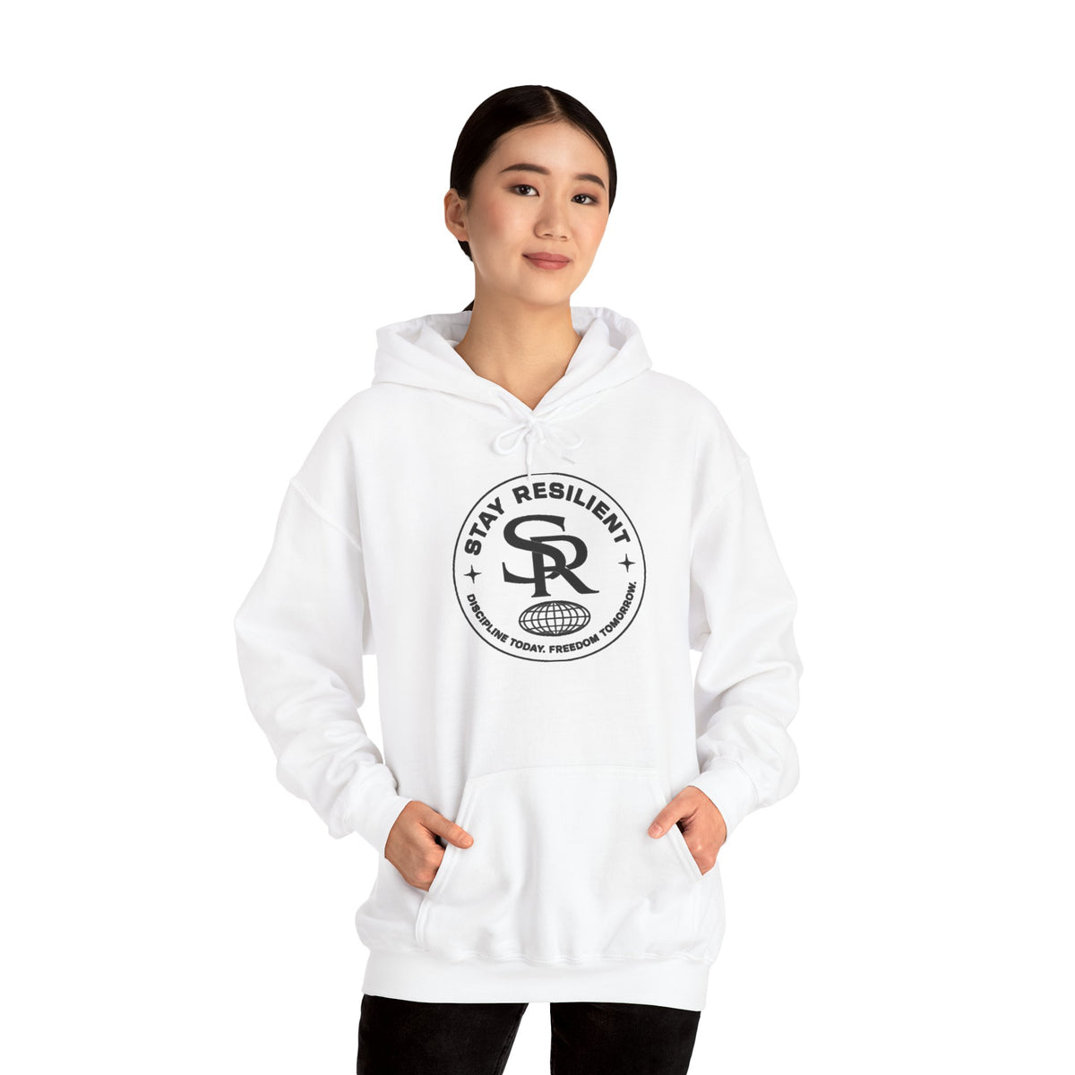 Motivational Hoodie, Minimal Circular Logo Pullover — Stay Resilient Hoodie