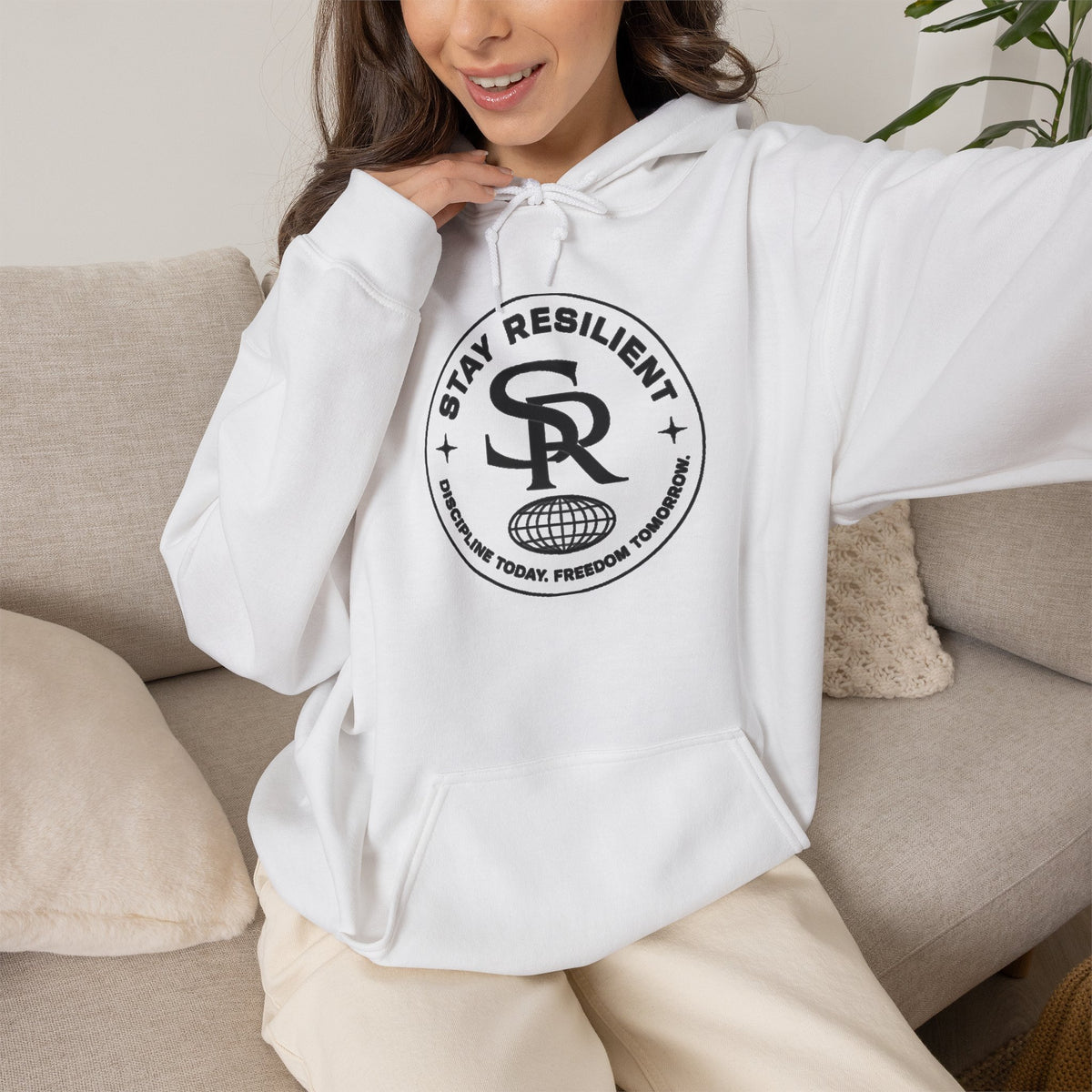 Motivational Hoodie, Minimal Circular Logo Pullover — Stay Resilient Hoodie