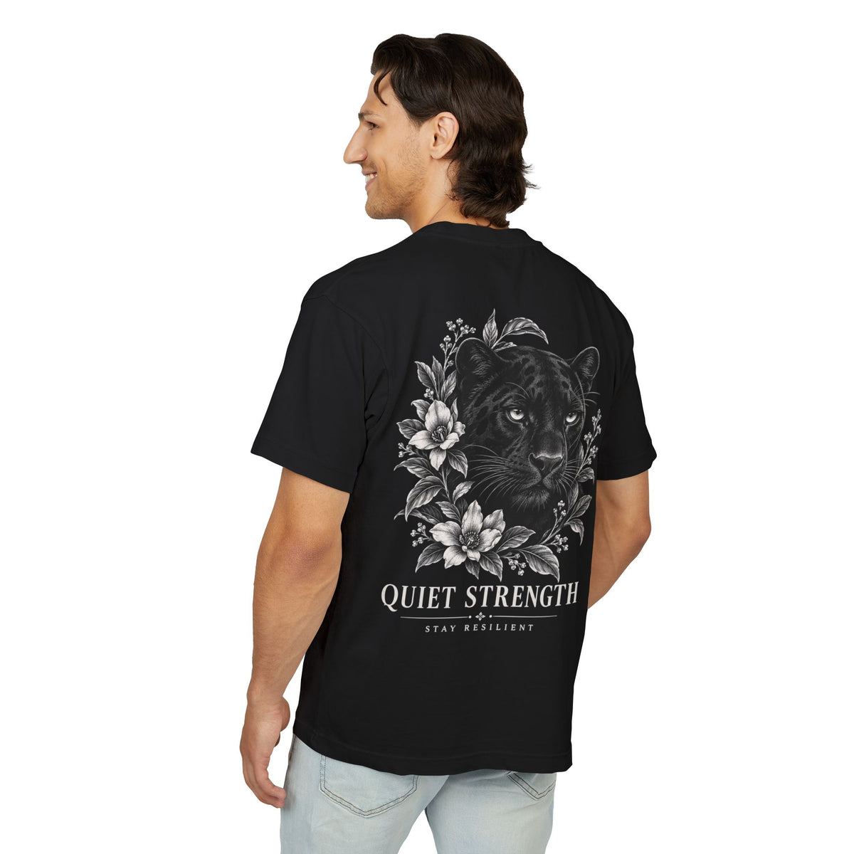 Black T‑Shirt — Floral Black Panther Graphic Tee