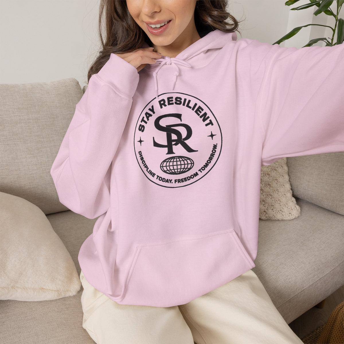 Motivational Hoodie, Minimal Circular Logo Pullover — Stay Resilient Hoodie