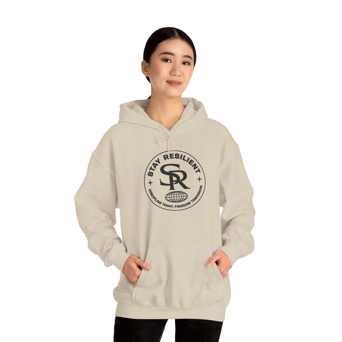 Motivational Hoodie, Minimal Circular Logo Pullover — Stay Resilient Hoodie