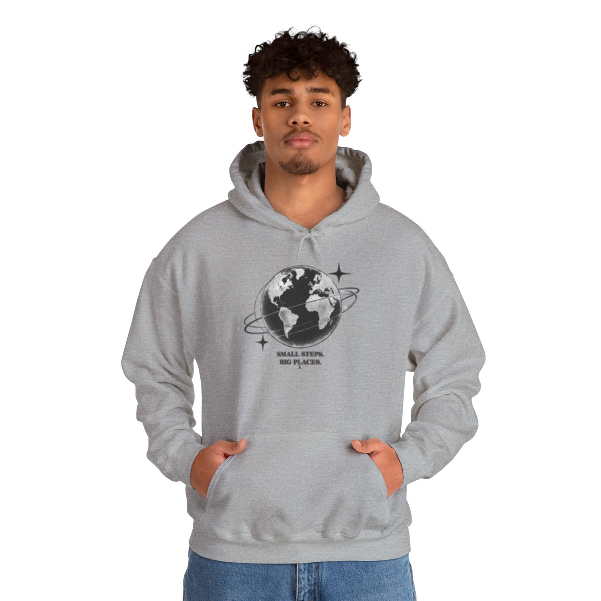 Hoodie — Earth Illustration "Small Steps, Big Places" Eco Travel Sweatshirt
