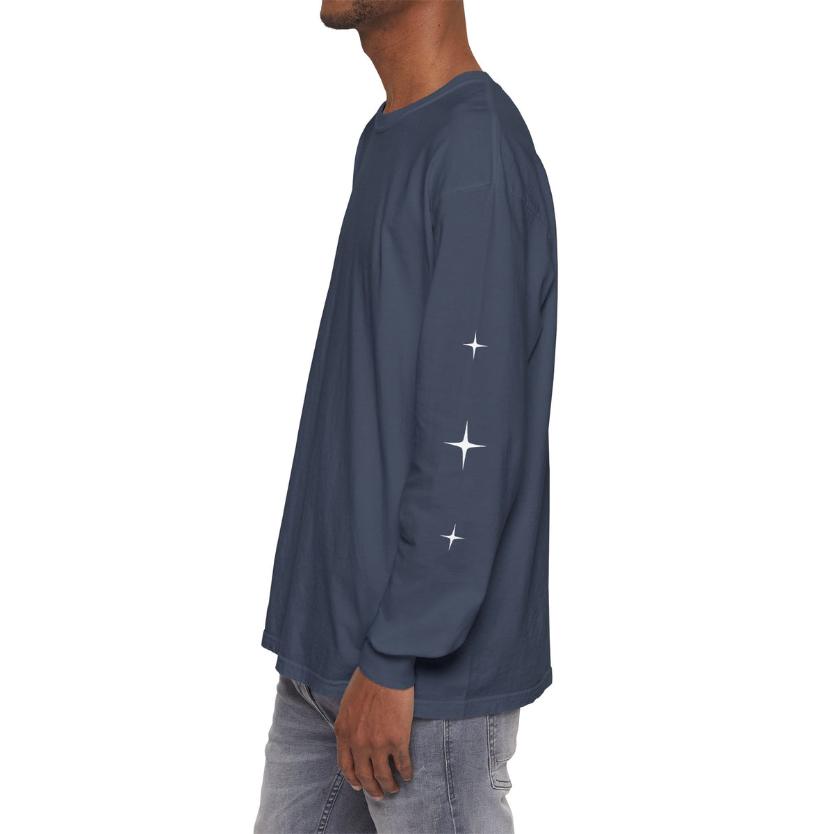 SR -- Unisex Garment-dyed Long Sleeve T-Shirt With Minimal Stars On Sleeves