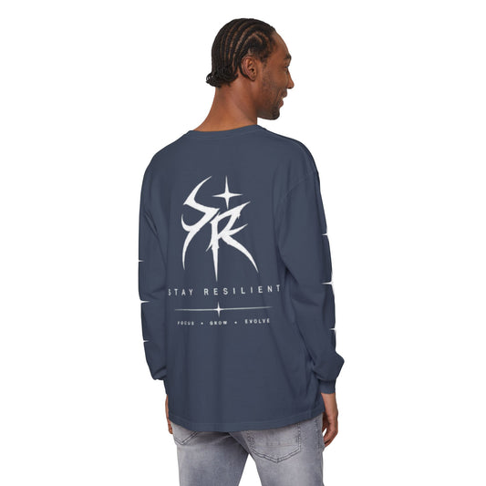 SR -- Unisex Garment-dyed Long Sleeve T-Shirt With Minimal Stars On Sleeves