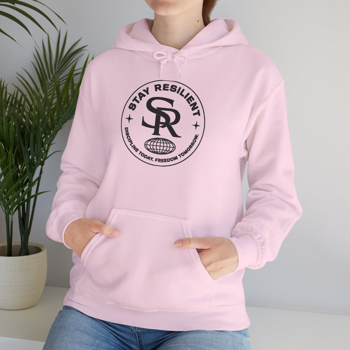 Motivational Hoodie, Minimal Circular Logo Pullover — Stay Resilient Hoodie