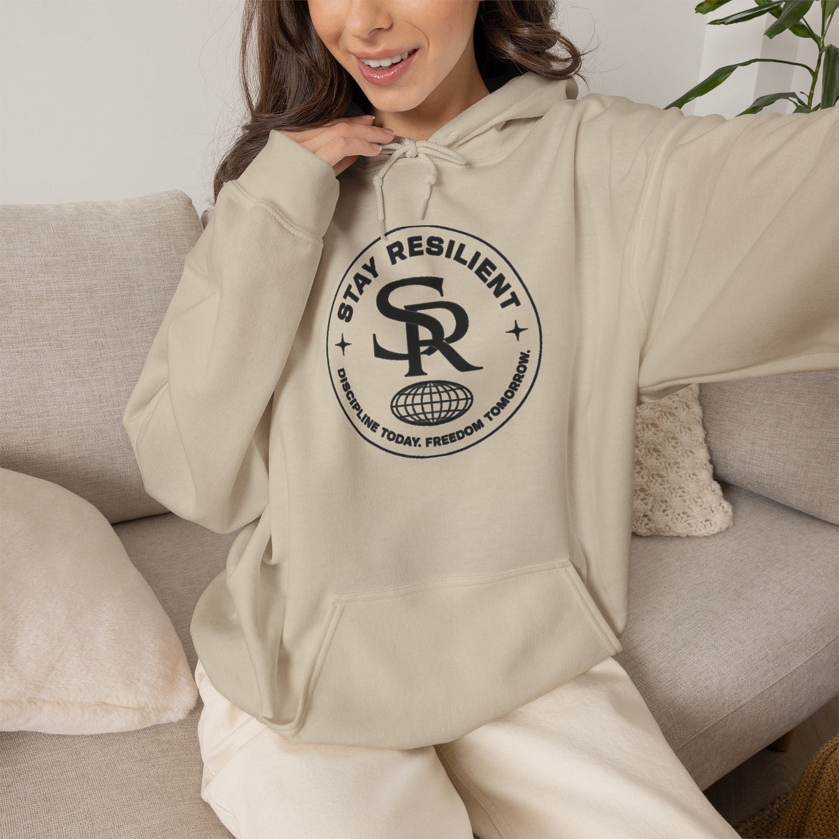 Motivational Hoodie, Minimal Circular Logo Pullover — Stay Resilient Hoodie