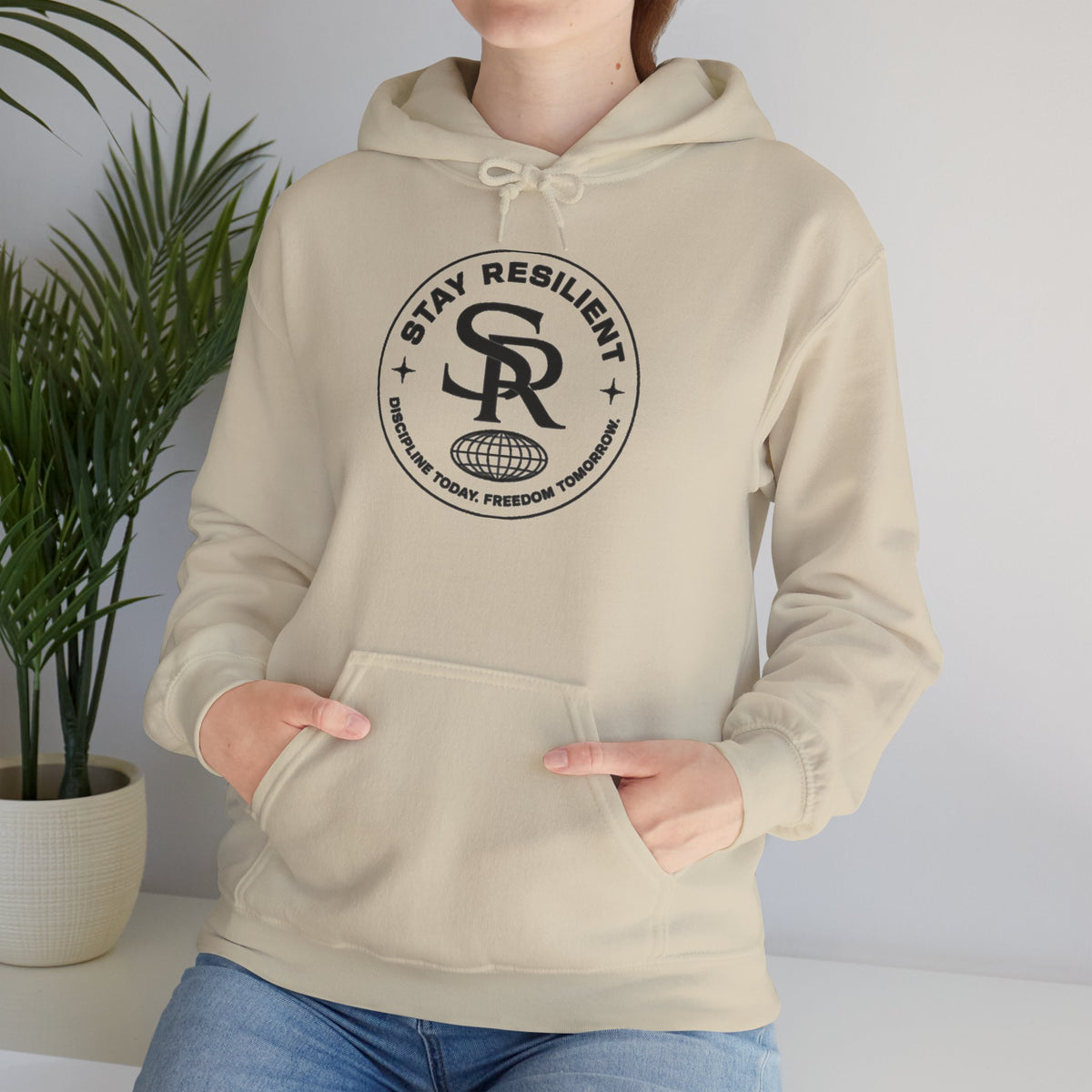 Motivational Hoodie, Minimal Circular Logo Pullover — Stay Resilient Hoodie