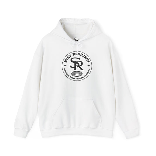 Motivational Hoodie, Minimal Circular Logo Pullover — Stay Resilient Hoodie